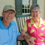 Steve and Martha on front porch of Mount Vernon on their 47th wedding anniversary