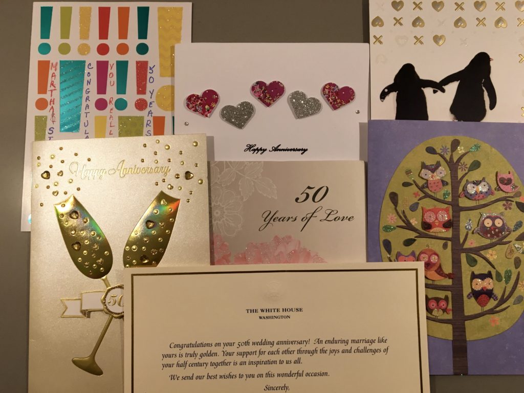 50th Anniversary cards, including one from the White House