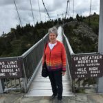 Martha on the swinging mile-high bridge